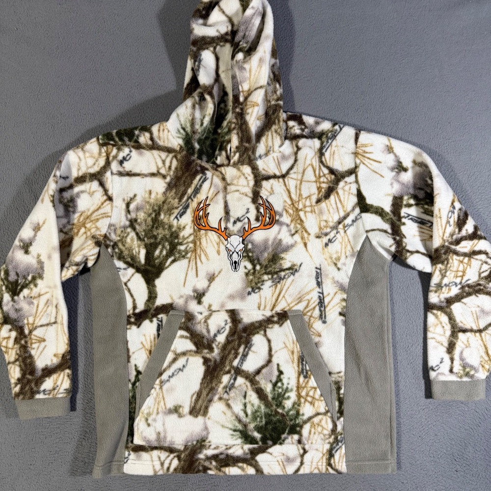 True‎ Timber Camo Fleece Hoodie Skull Antlers Hunting Pullover Mens Medium